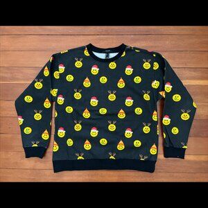 Forever 21 Christmas Happy Face Emoji Pullover Crewneck Sweater Sweatshirt Sz S